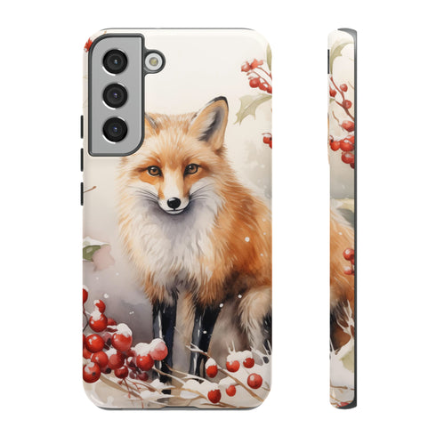 Christmas Fox in a Wreath of Red Berries - Impact Resistant Phone Case Samsung Galaxy S22 Plus Glossy